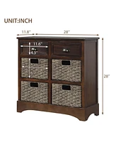 Slickblue Stylish Storage Cabinet with Drawers & Rattan Baskets Ideal for Dining Room Organization