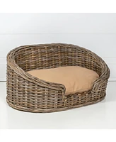 The Licker Store Curvy Classic Handwoven Rattan Dog Bed with Machine-Washable Cushion