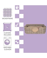 The Licker Store Scallop 31" x 20" Tropical Handwoven Rattan Dog Bed with Machine Washable Cushion