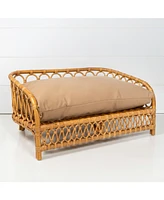 The Licker Store Elevated Bohemian Handwoven Rattan Dog Daybed with Machine-Washable Cushion