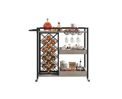 gaomon Bar Cart, 3 Tier Bar Carts for The Home, Home Bar & Serving Carts, Rolling Bar Cart with Wheels, Drink Cart with Wine Rack & Wine Glass Holder