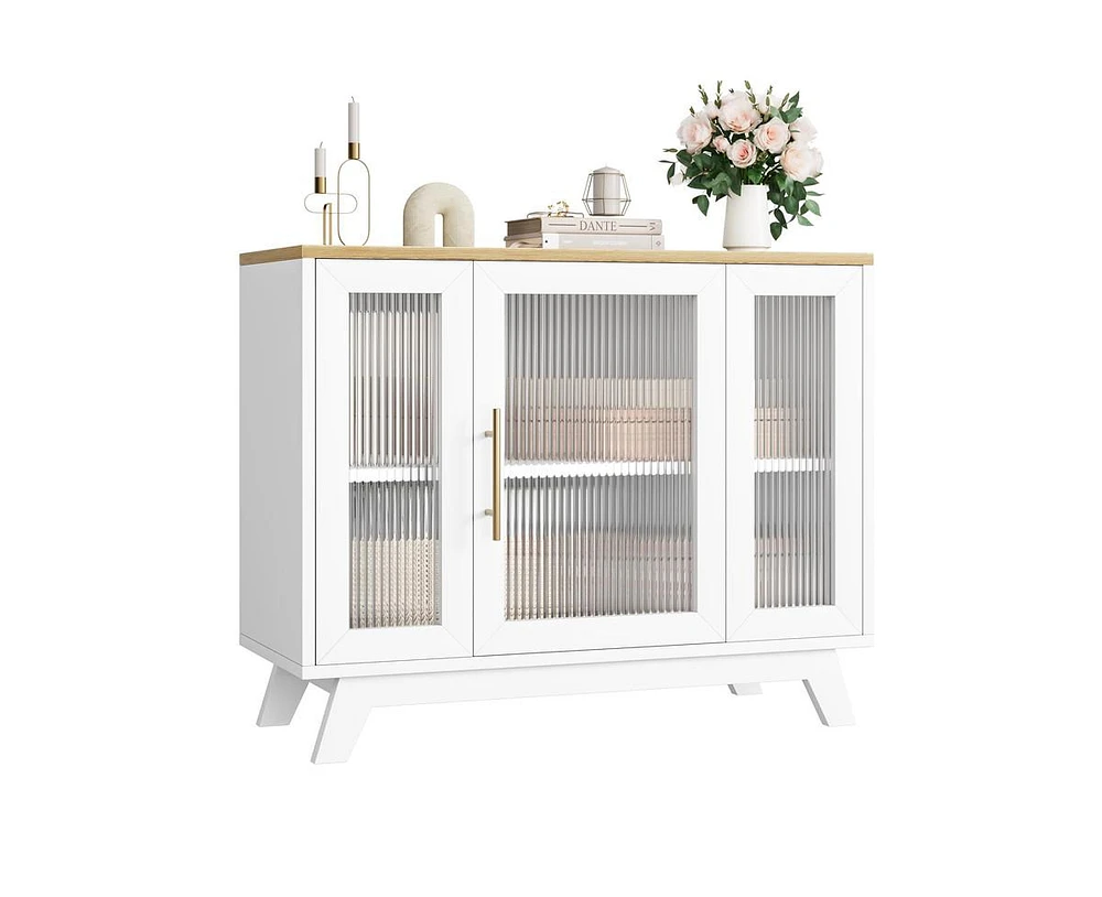 gaomon Buffet Storage Cabinet with Fluted Glass Door