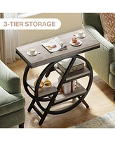 Tribesigns End Table Set of 2, 3-Tier Narrow End & Side Table with Storage and with Geometric Metal Frame, Industrial Nightstand and Bedside Table