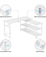 Tribesigns Modern L-Shaped Desk with Storage Shelves, 360°Rotating Desk Corner Computer Desk Study Writing Table Workstation with Open Shelves