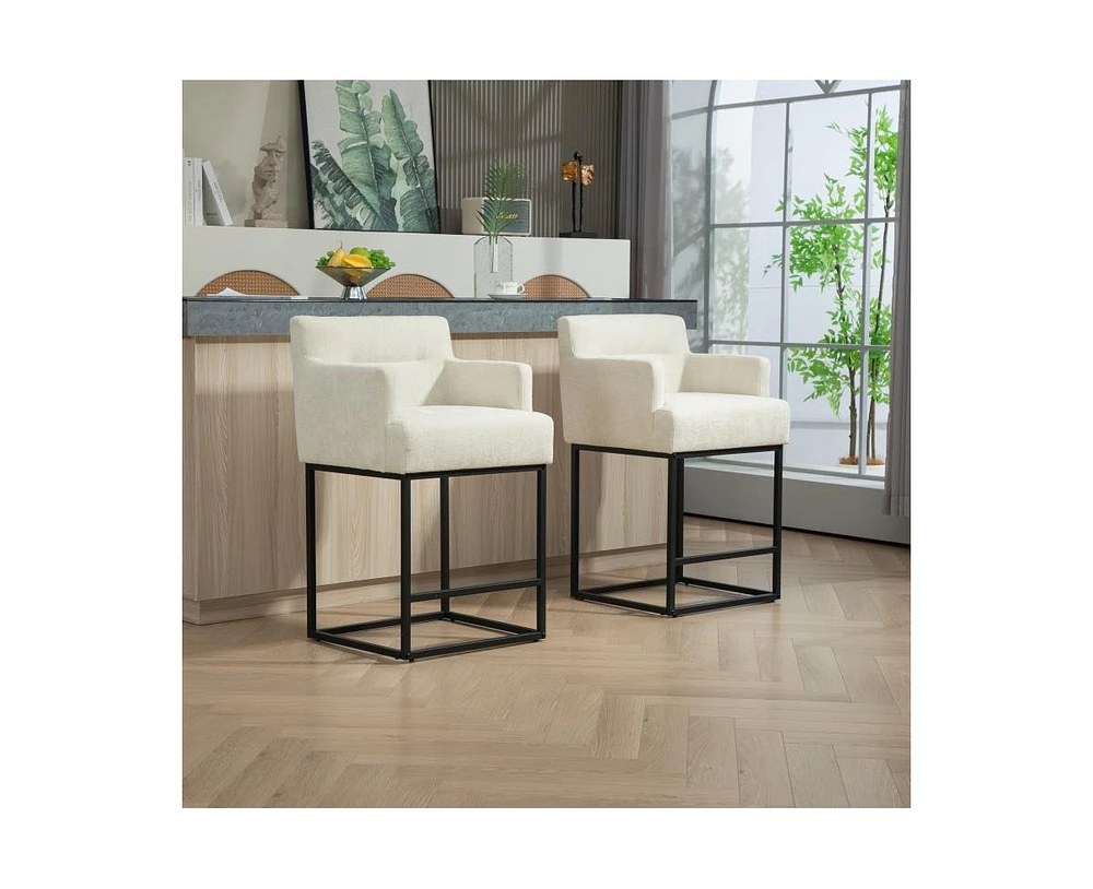 Maison Boucle Set of 2 High Quality Counter Height Bar Stools,Black Metal Frame Chairs with Backs-Maison