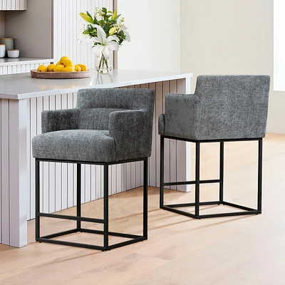 The Pop Home Set of 2 High Quality Counter Height Bar Stools,Black Metal Frame Bar Chairs with Backs-The Pop Home