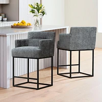 The Pop Home Set of 2 High Quality Counter Height Bar Stools,Black Metal Frame Bar Chairs with Backs-The Pop Home