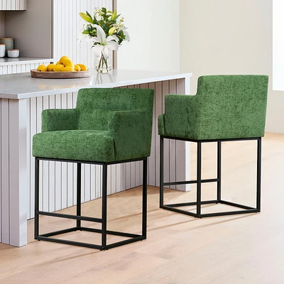 The Pop Home Set of 2 High Quality Counter Height Bar Stools,Black Metal Frame Chairs with Backs-The