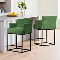 The Pop Home Set of 2 High Quality Counter Height Bar Stools,Black Metal Frame Chairs with Backs-The