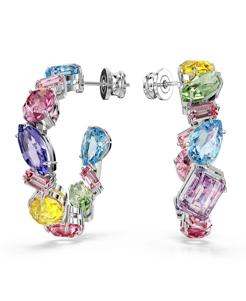 Swarovski Asymmetrical Design, Mixed Cuts, Small, Multicolored, Rhodium Plated Gema Hoop Earrings