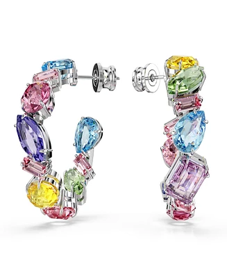 Swarovski Asymmetrical Design, Mixed Cuts, Small, Multicolored, Rhodium Plated Gema Hoop Earrings