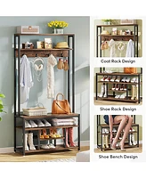 Tribesigns Entryway Bench with Coat Rack, 4 In 1 Hall Tree with Shoe Rack, Shoe Bench, 4 Hanger Hooks and Storage Shelf