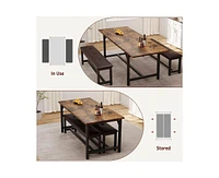 gaomon Dining Room Table Set for 4-6, 63" Extendable Dining Table Set for 6, Kitchen Table with 2 Upholstered Benches