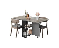 gaomon Folding Dining Table, Drop Leaf Dining Table with 6 Wheels and 2-Layer Storage Shelf
