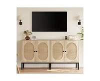 gaomon Buffet Cabinet, Rattan Storage Cabinet with Doors and Shelves, Accent Cabinet Sideboard, Wood Console Cabinet with Storage Entryway Cabinet for