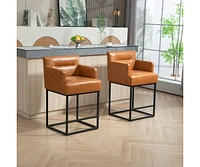Set of 2 Modern Faux Leather Counter Bar Stools with Backrest, Upholstered for Kitchen Island-The Pop Home