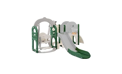 Slickblue Kids Playground Climber Slide Playset with Basketball Hoop Indoor & Outdoor Fun for Babies