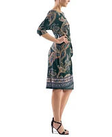 Robbie Bee Women's Paisley-Print Round-Neck Sheath Dress