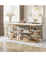 Tribesigns Industrial Sofa Table Behind Couch with 6 Storage,70.9 Inch Extra Long Console Table