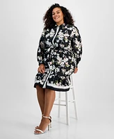 Anne Klein Plus Floral Button-Front Belted Shirtdress