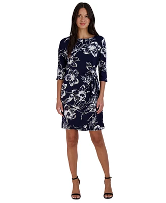 Robbie Bee Women's Floral-Print Faux-Wrap Dress