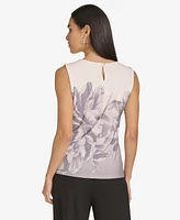 Calvin Klein Women's Printed Pleated-Neck Sleeveless Top