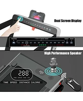 Hongge 2-in-1 Electric Motorized Health and Fitness Folding Treadmill with Dual Display-Silver