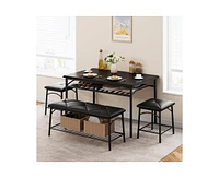 gaomon Dining Table with Benches, Kitchen Table Set for 4, Dining Room Table Set with Upholstered Bench and Square Stools