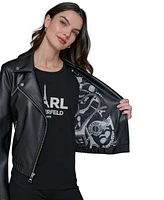 Karl Lagerfeld Paris Women's Faux-Leather Moto Jacket