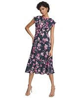 Calvin Klein Women's Floral-Print Gathered-Waist Dress