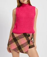 En Saison Women's Elizabeth Plaid Faux-Wrap Mini Skort