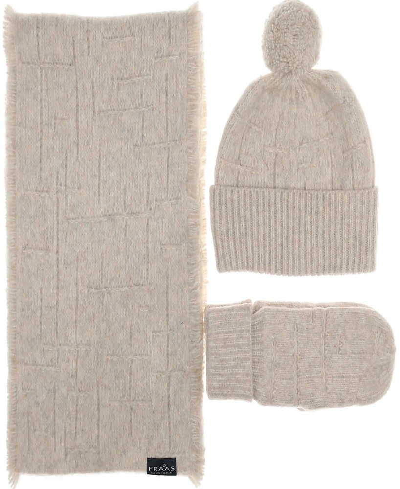 Fraas Melange Solid Hat/Mitten/Scarf Set