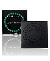 Lucky Brand Black and Green Beaded Stretch Bracelets - Two-Piece Natural Stone Set for Men