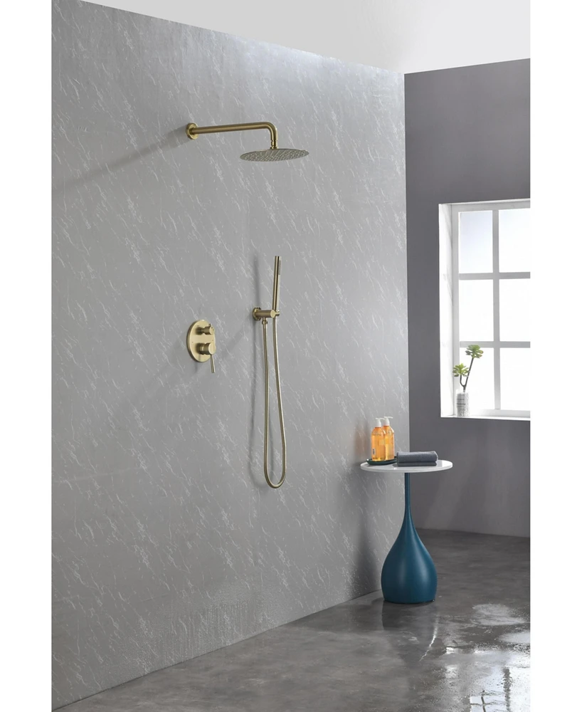 Slickblue Wall-Mounted Shower Faucet Set - High Pressure Stainless Steel Rain Shower Head, Brushed Gold