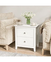 Gymax Modern Nightstand with Storage 2 Drawers & Support Legs for Bedroom White