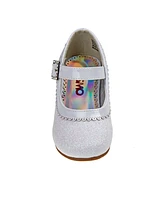 Josmo Toddler Dress Glitter Mary Jane Wedding Party Heels Flower Shoes with Hook and Loop Buckle