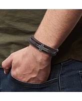 Lucky Brand Braided Leather Bracelet with Cross - Brown Leather Wrap Bracelet for Men