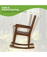 Sugift Patio Wood Rocking Chair with Pu Seat and Rubber Wood Frame