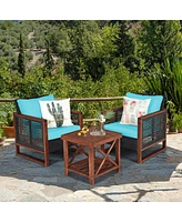 Sugift 3 Pieces Acacia Wood Patio Furniture Set with Coffee Table