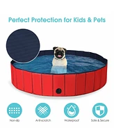 Sugift 63 Inch Foldable Leakproof Dog Pet Pool Bathing Tub Kiddie Pool for Dogs Cats and Kids-Red