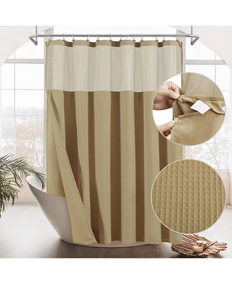 Awesome Home Cotton Blend Soft Waffle Weave Shower Curtain with Snap Liner
