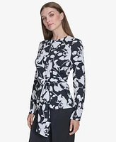 Halston Women's Printed Twist-Front Long-Sleeve Blouse