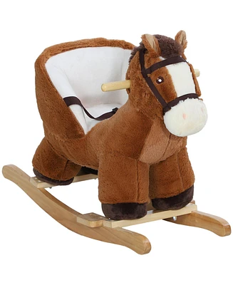 Qaba Baby Rocking Horse, Kids Ride on Horse w/ Sound, Safety Belt, Brown