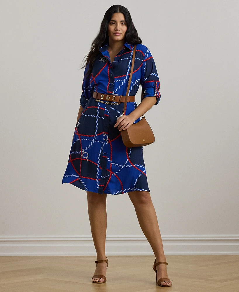 Lauren Ralph Plus Rope-Print Crepe Shirtdress