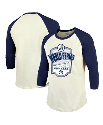 Majestic Men's Cream/Navy New York Yankees 2024 World Series Raglan Softhand 3/4-sleeve T-shirt