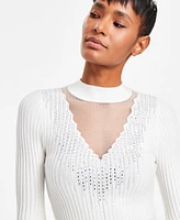 Guess Women's Alice Ribbed Rhinestone-Embellished Sweater