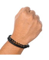 Lucky Brand Tiger s Eye Beaded and Leather Wrap Bracelet - Braided Leather & Stone Jewelry for Men
