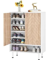 Tribesigns 6-Tier Shoe Cabinet, 18 Pair Rack Organizer Cabinet with Door and Shelves for Entryway Hallway Closet