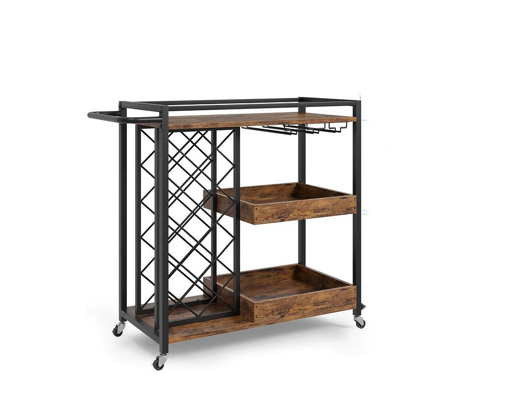 gaomon Bar Cart, 3 Tier Bar Carts for The Home, Home Bar & Serving Carts, Rolling Bar Cart with Wheels, Drink Cart with Wine Rack & Wine Glass Holder