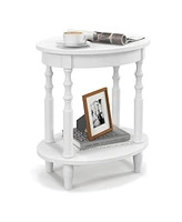 Gymax 2 Pcs 2-Tier End Table Oval Compact Sofa Side Nightstand w/ Storage Shelf